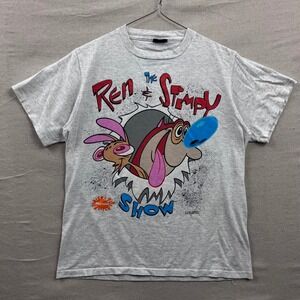 Vintage 1991 Ren and Stimpy Show T Shirt Changes Gray Single Stitch Large USA